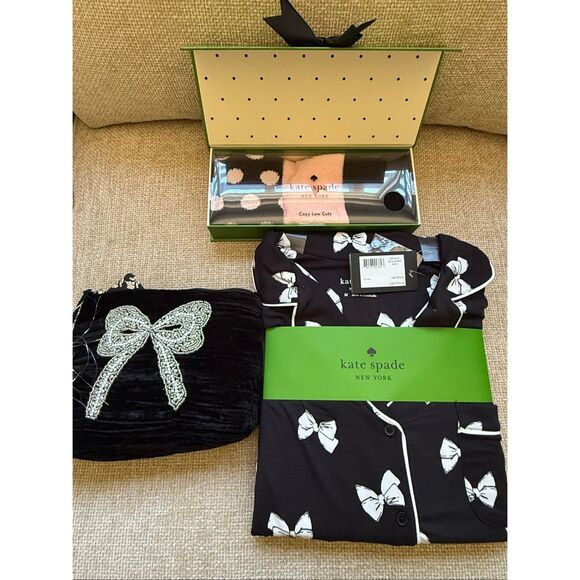 NWT Kate Spade Women's Pajamas Make-up Bag & Socks Gift Set Bundle Black Medium - Picture 16 of 16